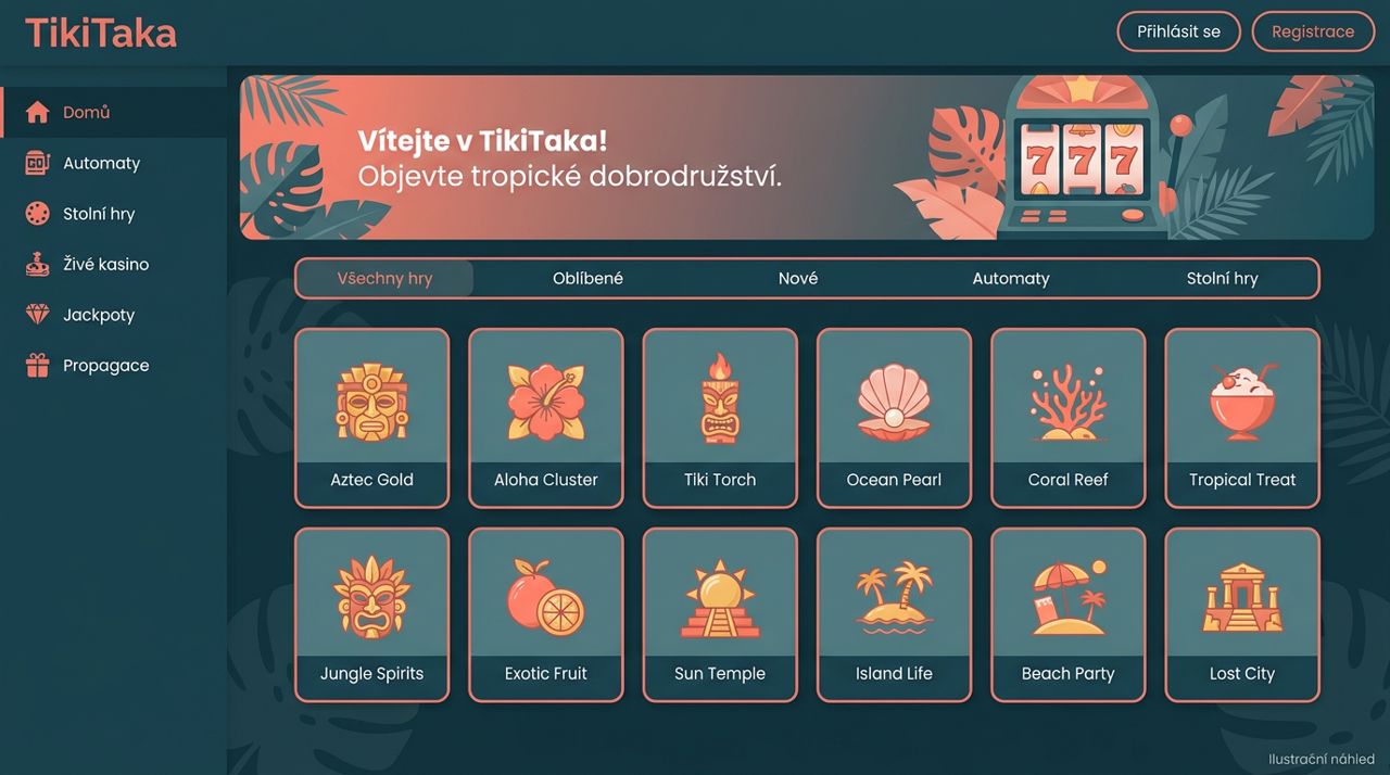 Náhled pokladny kasina TikiTaka s přehledem dostupných platebních metod