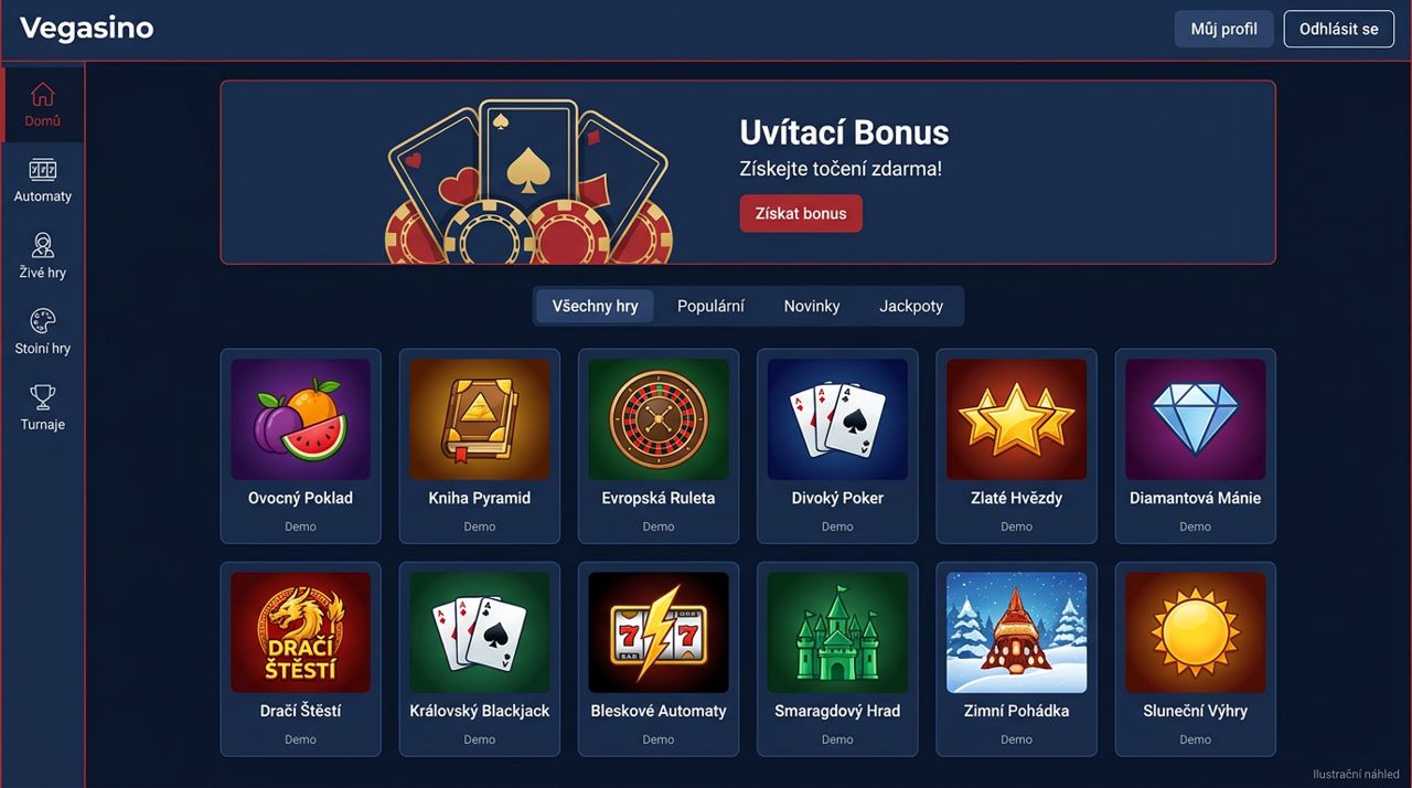 Snímek obrazovky online kasina Vegasino