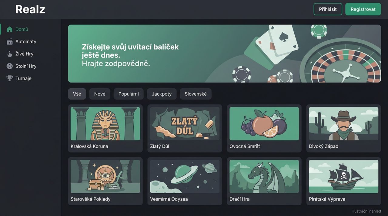 Náhled webu kasina Realz s nabídkou kasinových her a sportovních sázek