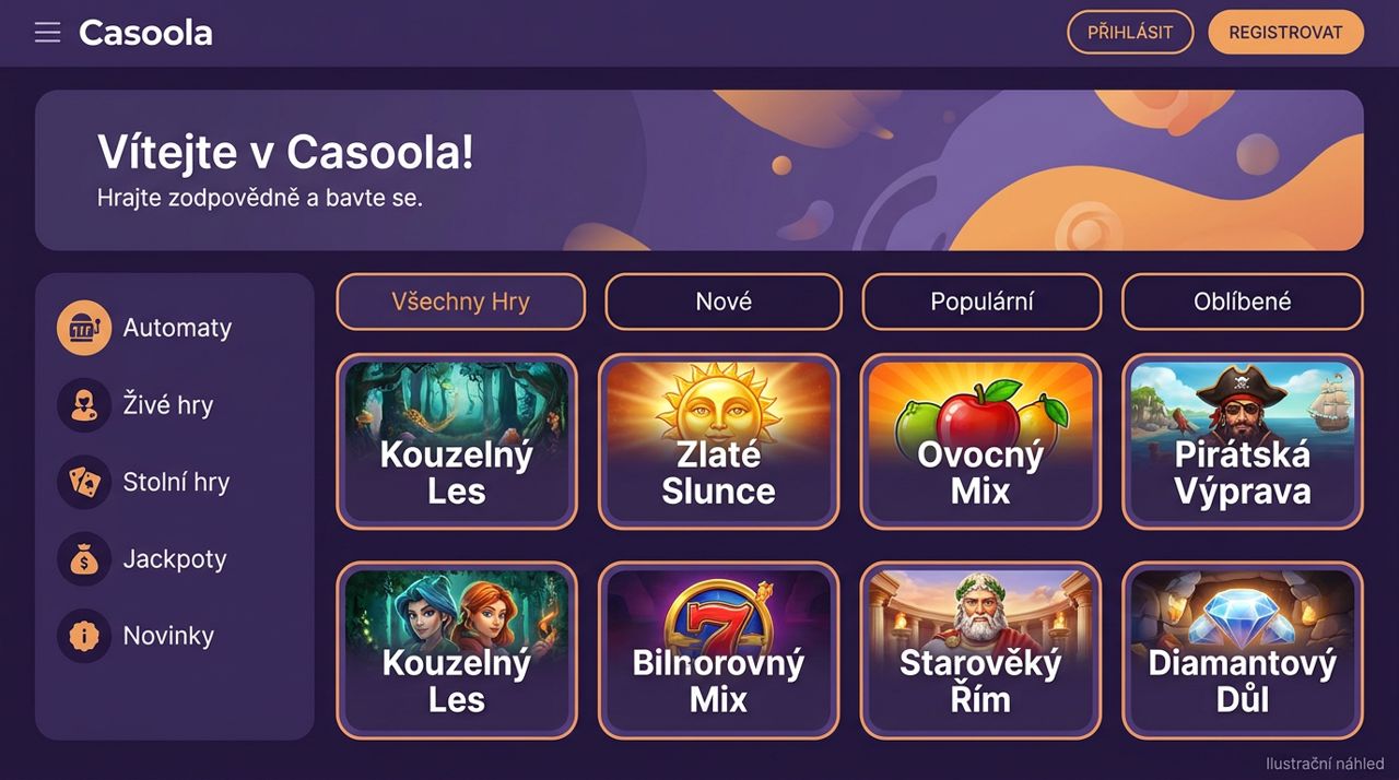 Snímek obrazovky webu online kasina Casoola
